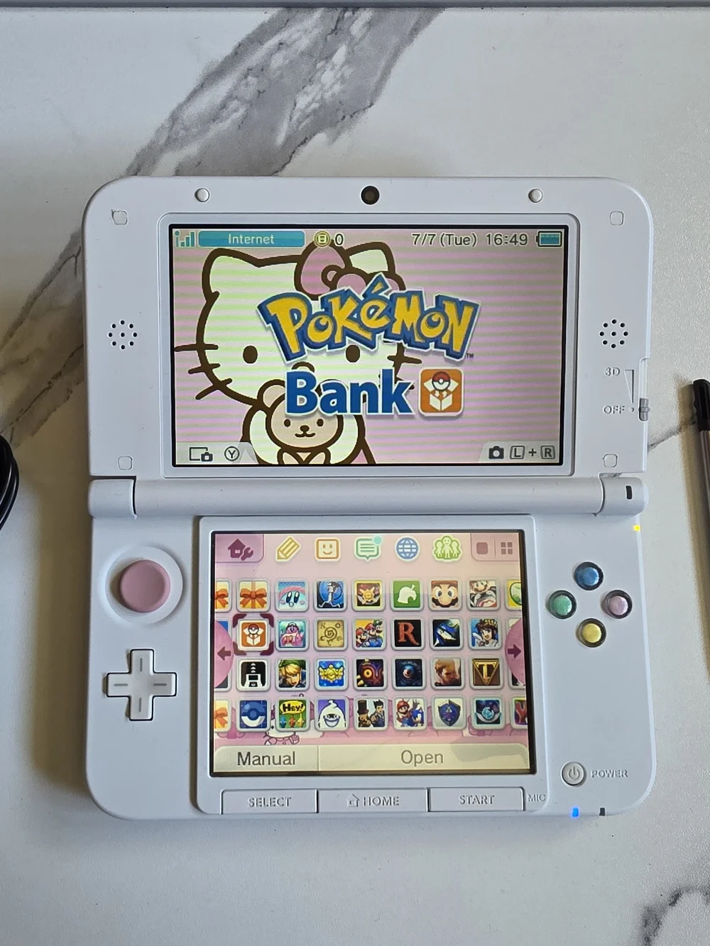 Nintendo 3DS XL Console - White/Pink With Charger, Stylus And 128gb SD Card